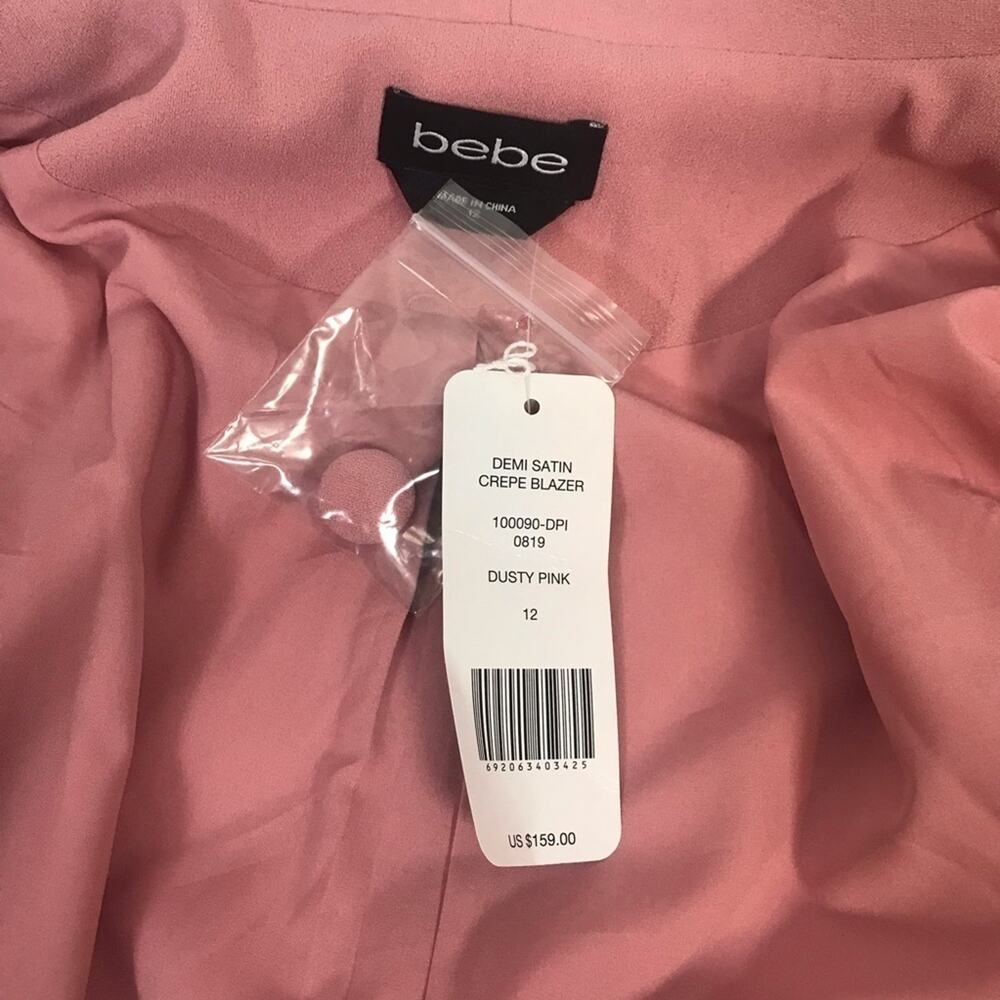NWT Bebe Pink Blazer Cropped Chelsea Collar Open-Front Pastel Girlhoodcore Sz 12 - Picture 5 of 11